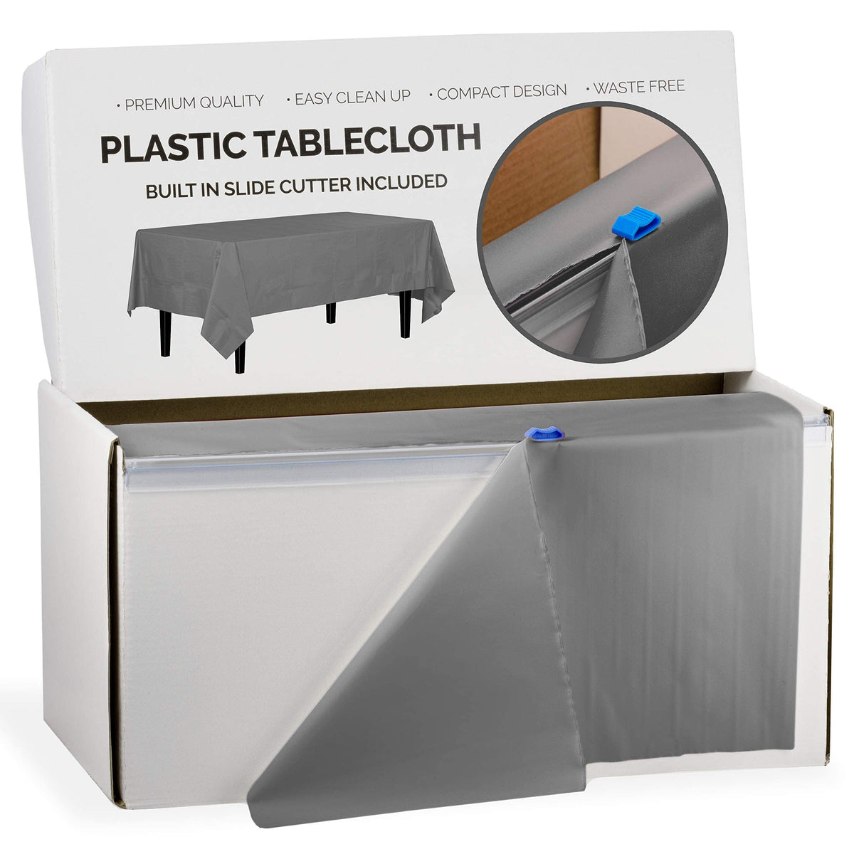 Party Solids 54 Inch X 300 Feet White Plastic Table Cover Roll in A Cut - to - Size Box with Convenient Slide Cutter. Cuts Up to 36 Rectangle 8 Feet Plastic Disposable Tablecloths
