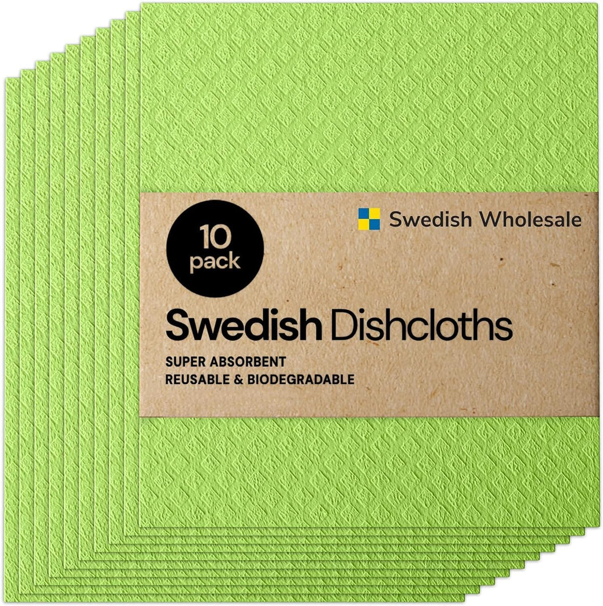 Swedish Wholesale Dishcloths Reusable 8" x 7" Sponge Cloths, Bulk 10 Pack of High Absorbent Cellulose Dish & Kitchen Cleaning Hand Towels, Wring to Dry & Machine Wash, Odor Resistant, Blue