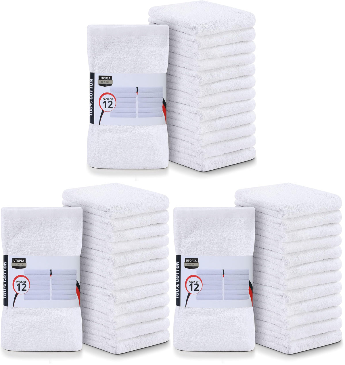 Utopia Towels Kitchen Bar Mops, Pack of 12, 16x19 in, 100% Cotton, White