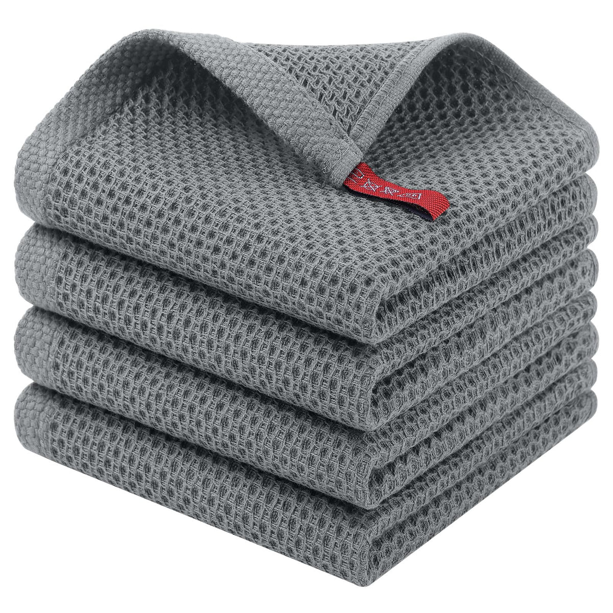 Homaxy 100% Cotton Waffle Weave Kitchen Dish Cloths, 4-Pack, Dark Grey