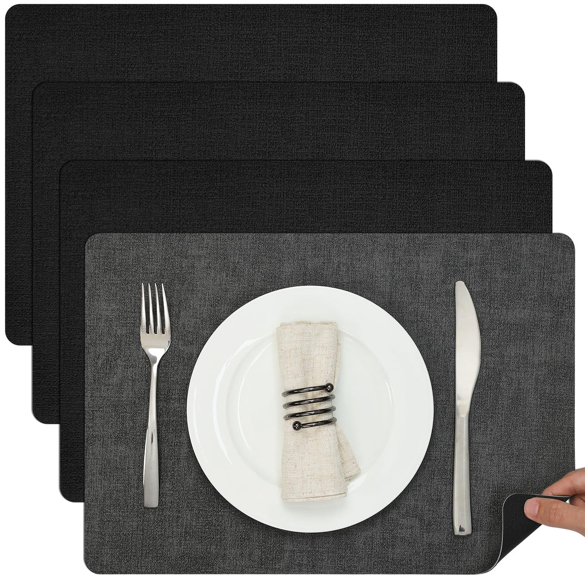Myir JUN Faux Leather Placemats Set of 6, Reversible Dual-Color Place Mats