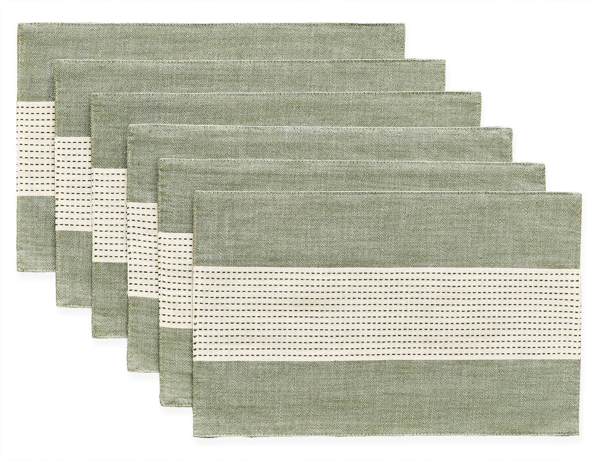 Wracra Linen Placemats, 12 x 18 Inch Set of 4 Placemats, Farmhouse Macrame Place Mats for Kitchen Table and Heat Resistant-Hemstitch Sage Green 4PCS