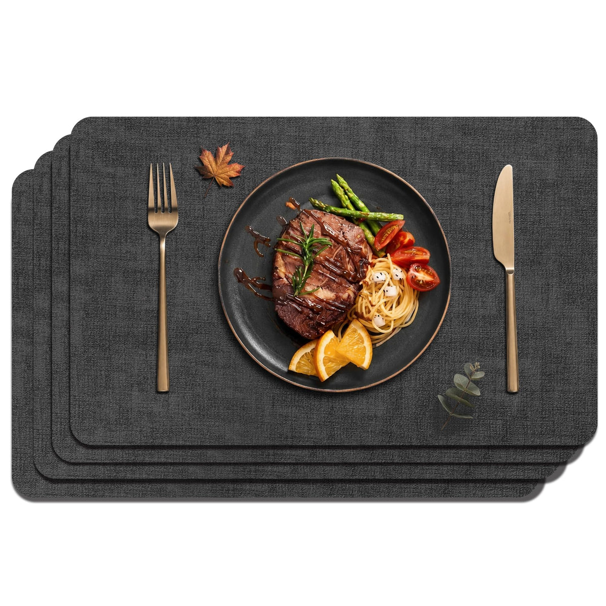 Maxpearl Faux Leather Placemats Set of 6, Easy to Clean, Grey