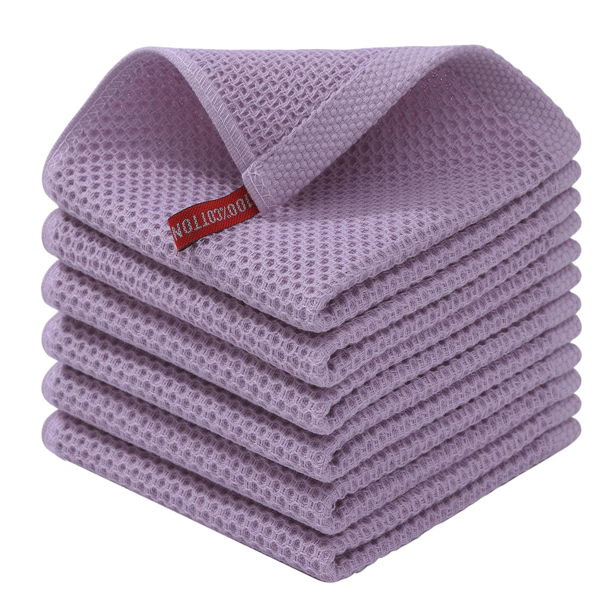 Kitinjoy 100% Cotton Waffle 6-Pack Kitchen Towels, 12" x 12", Dark Grey