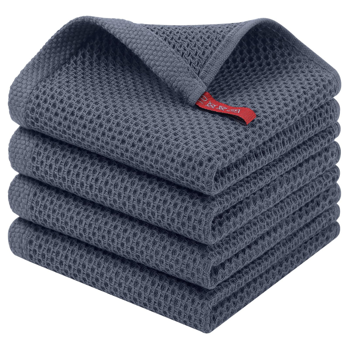 Homaxy 100% Cotton Waffle Weave Kitchen Dish Cloths, 4-Pack, Dark Grey