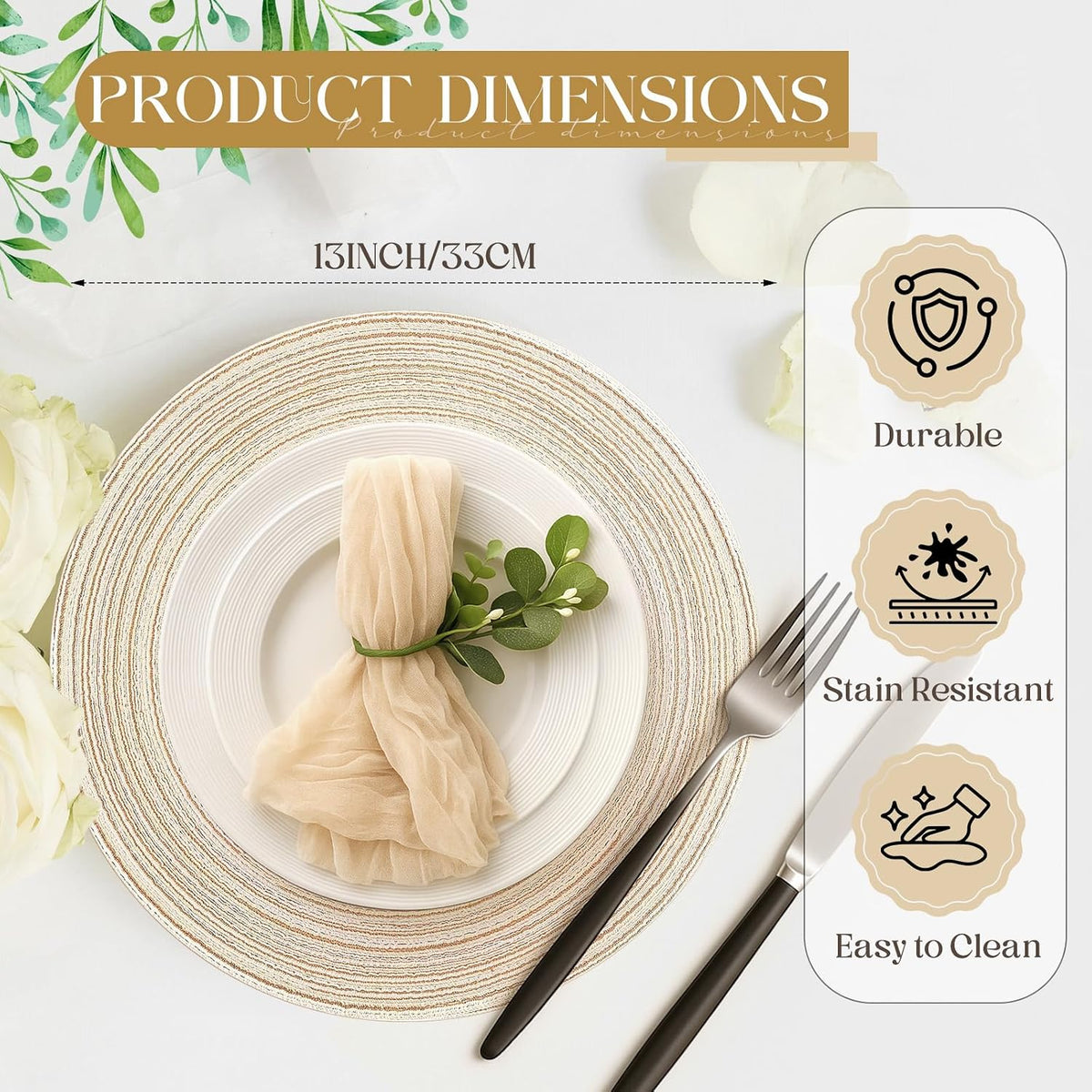 Geosar 100 Pcs Disposable Paper Placemat Cotton Woven 13'', Beige