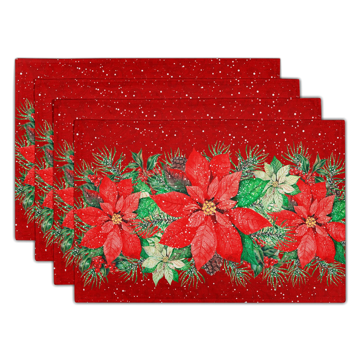 Blue Floral Branches Placemats Set of 4 ，12 x 18 Inch Chinoiserie Table Mats Washable Heat Resistant Linen Fabric Rectangle Place Mat for Indoor Outdoor Kitchen Dining Home Decor