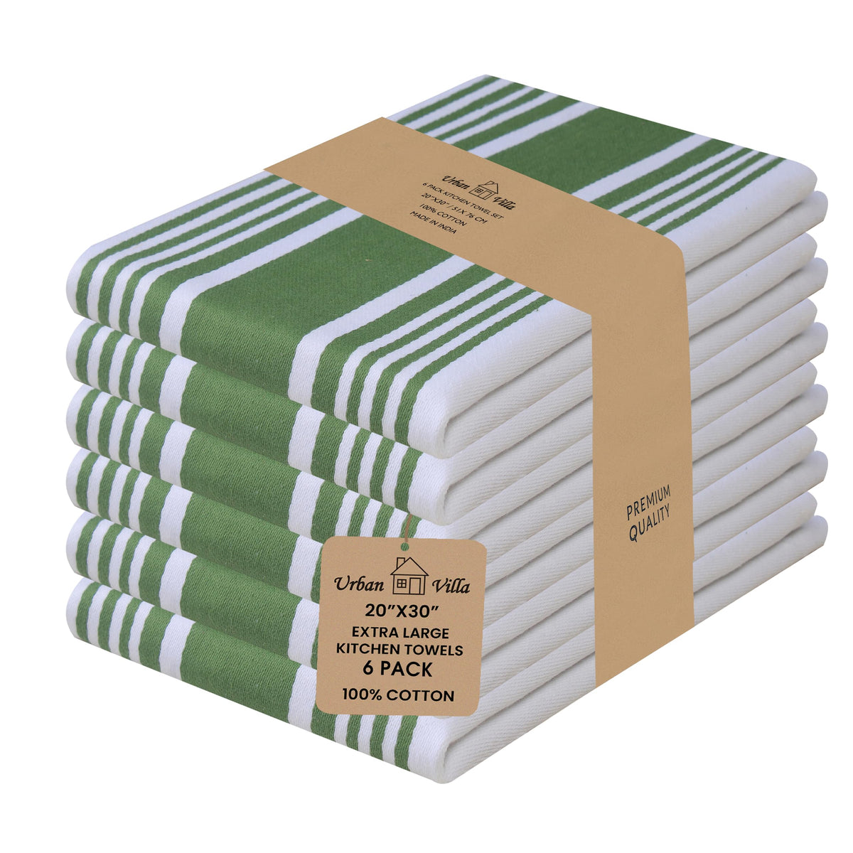 Urban Villa Kitchen Towels 100% Cotton Dish Towels for Kitchen (Set of 6) 20”x30” Dish Cloths Highly Absorbent Kitchen Linen Set with Hanging Loop Perfect for Drying Dishes Cleaning Towels-Blue White