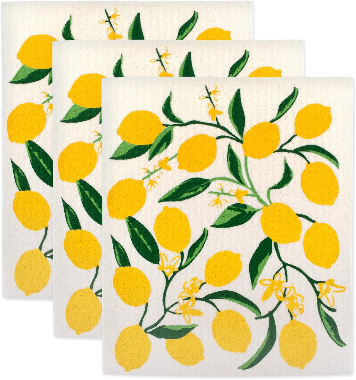 DII Swedish Dishcloths for Kitchen & Cleaning, Reusable, Machine Washable & Dishwasher Safe, Biodegradable, 7.75 x 6.75, Lemons, 3 Piece