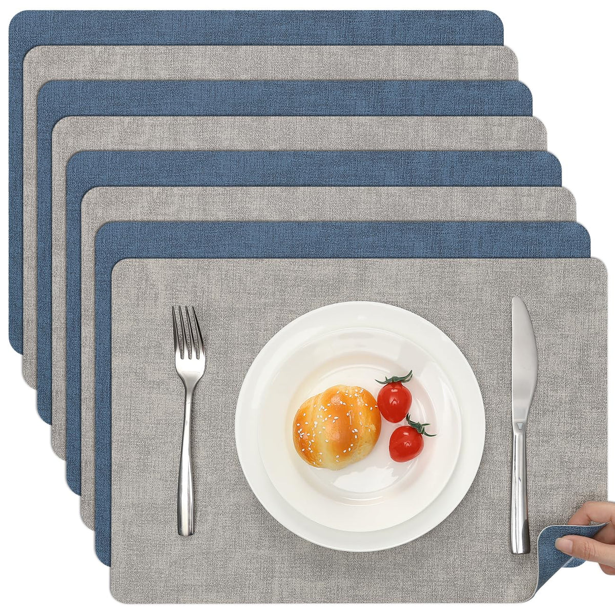 Myir JUN Faux Leather Placemats Set of 6, Reversible Dual-Color Place Mats