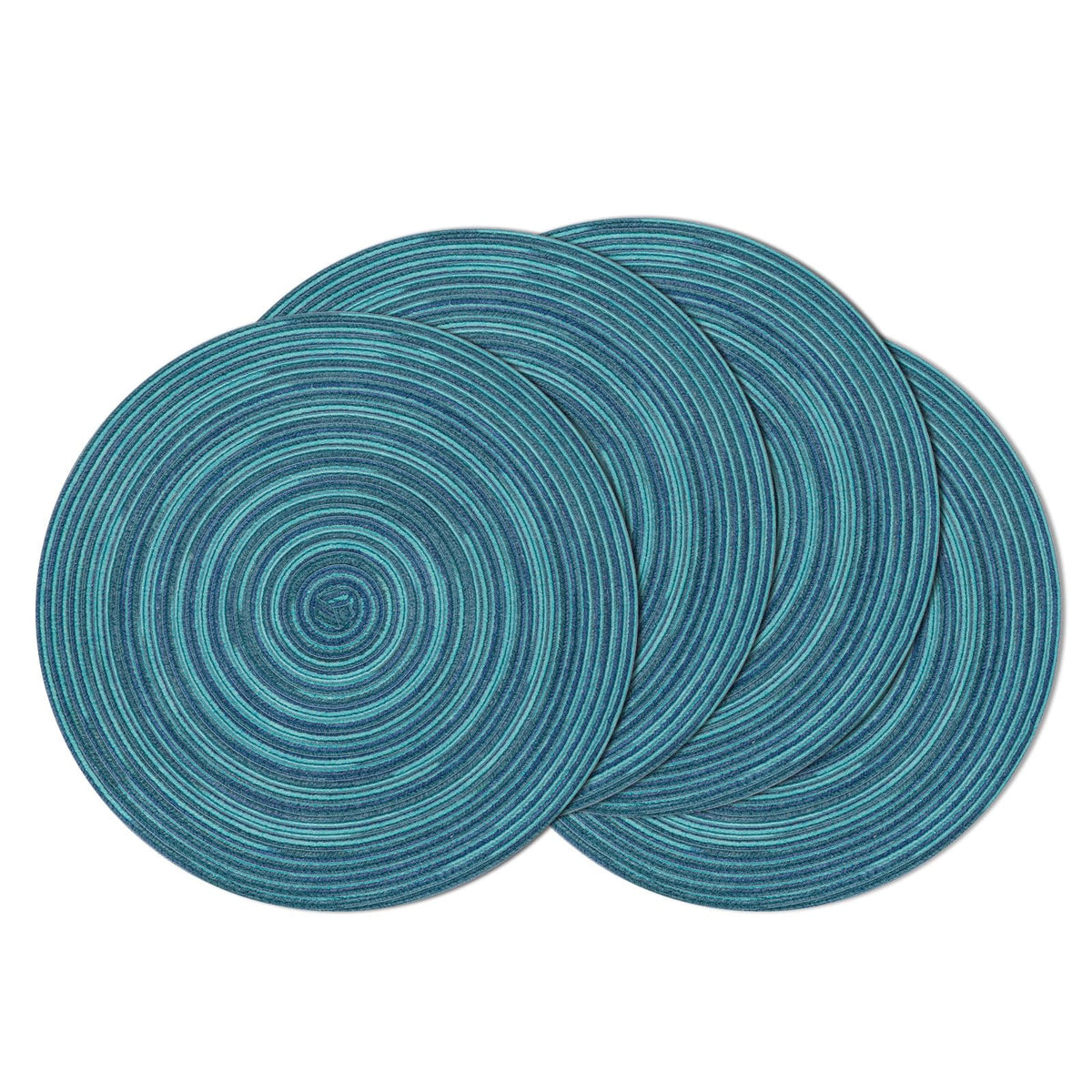 SHACOS Round Braided Placemats Set of 4 Dining Table Placemats 15 inch Circle Place Mats Easy to Clean Table Mats Indoor Outdoor, Blue Gray
