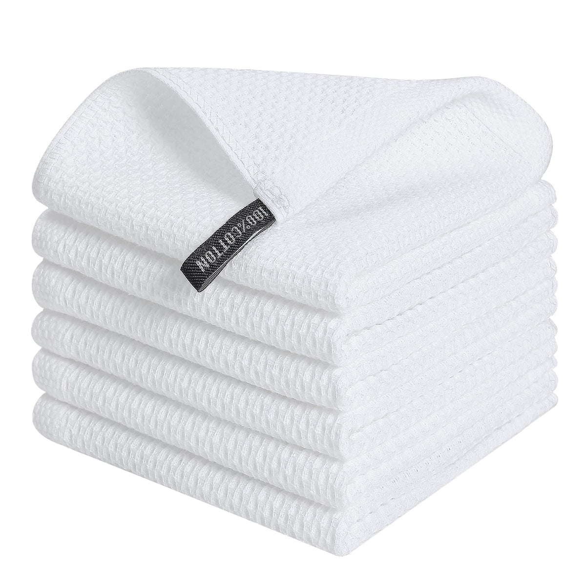 Kitinjoy 100% Cotton Waffle 6-Pack Kitchen Towels, 12" x 12", Dark Grey