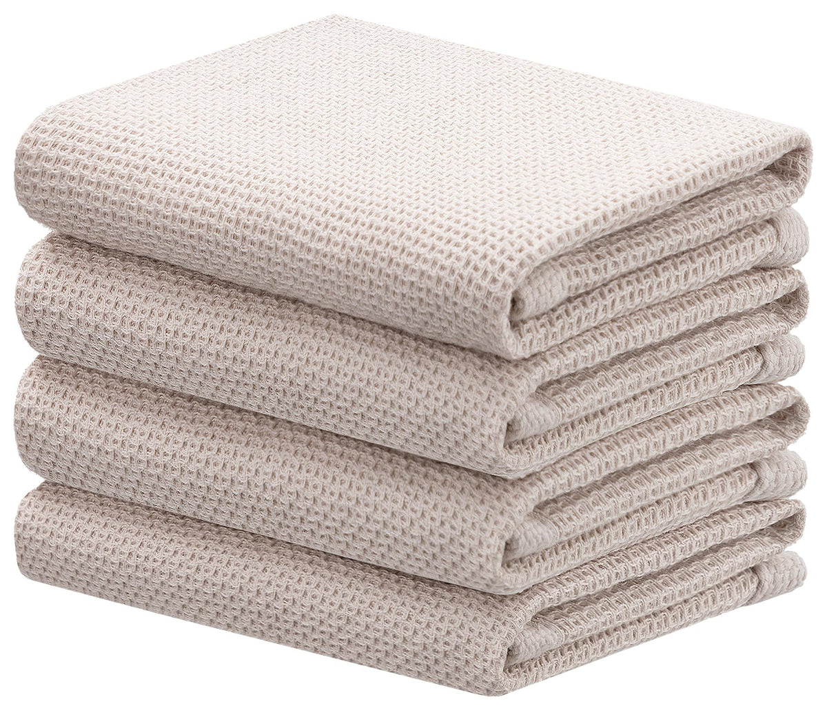 joybest Cotton Kitchen Dish Cloths, 8-Pack Waffle Weave Ultra Soft Absorbent Dish Towels Washcloths Quick Drying Dish Rags, 12x12 Inches, Beige