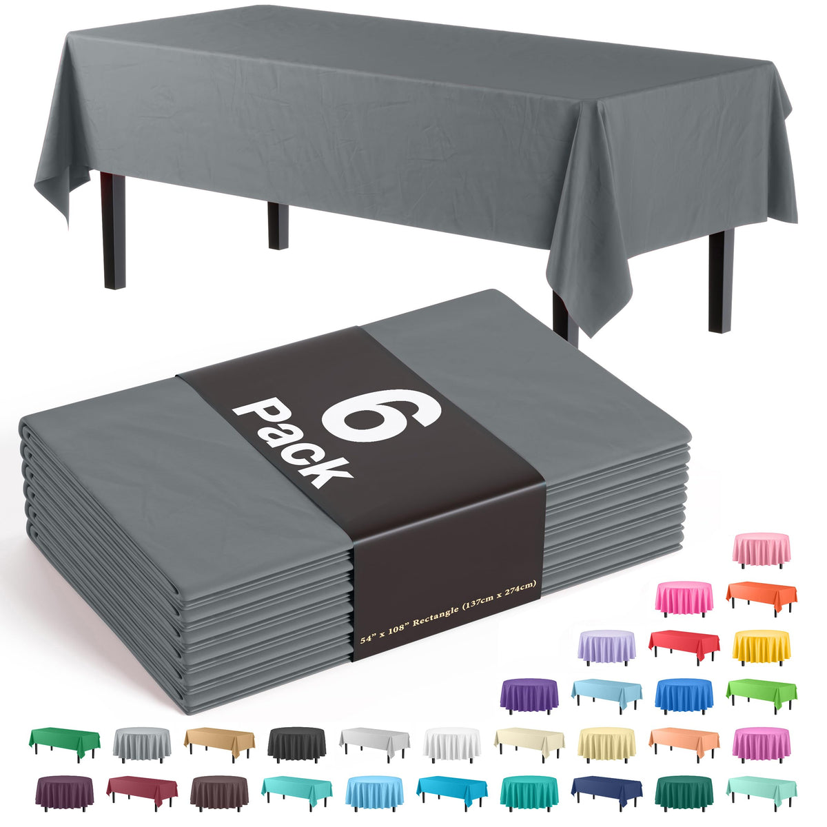 Exquisite Ivory Plastic Table Cloth Disposable 6 Pack - 54 x 108 Inch Rectangle Tablecloth for 6 Foot Tables - Waterproof Table Cover for Party Wedding Birthday Graduation BBQ Catering