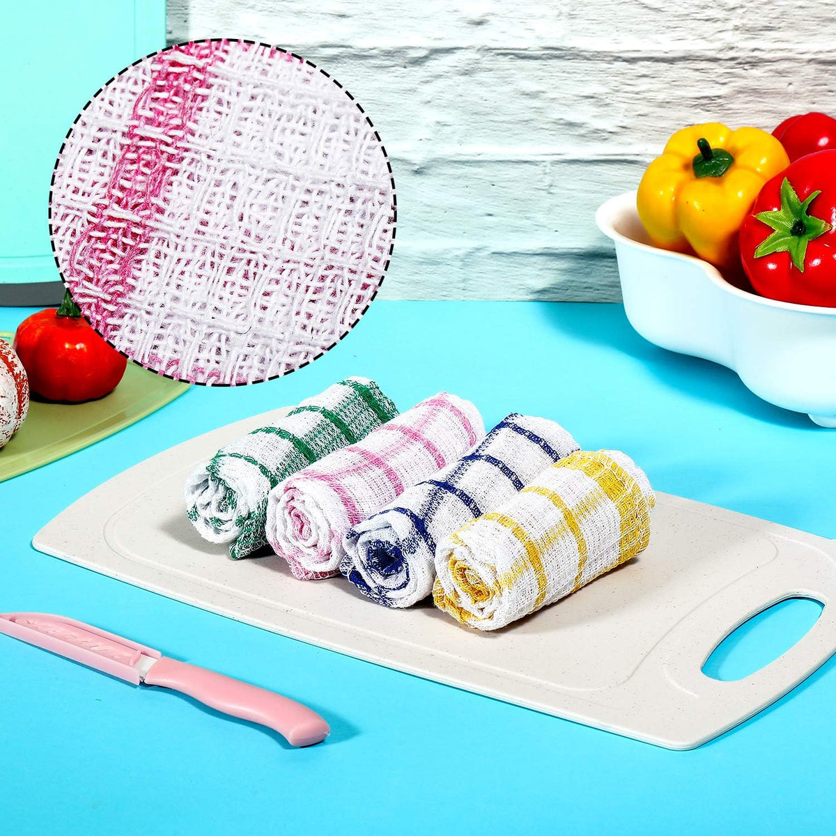 Boao 12 Pcs Kitchen Dish Cloths Cotton Washable Dish Rags Towels, 4 Colors