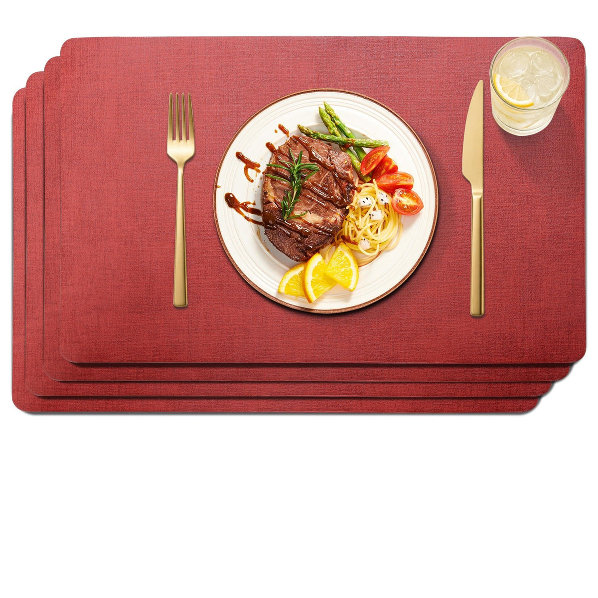 Maxpearl Faux Leather Placemats Set of 6, Easy to Clean, Grey
