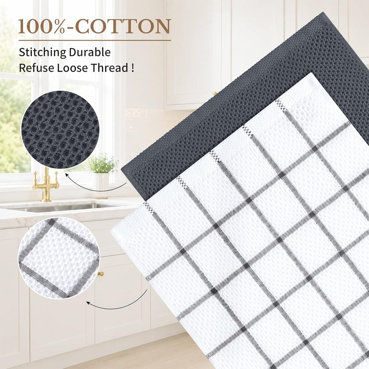 Homaxy 100% Cotton Waffle Weave Kitchen Dish Cloths 8-Pack, Dark Grey