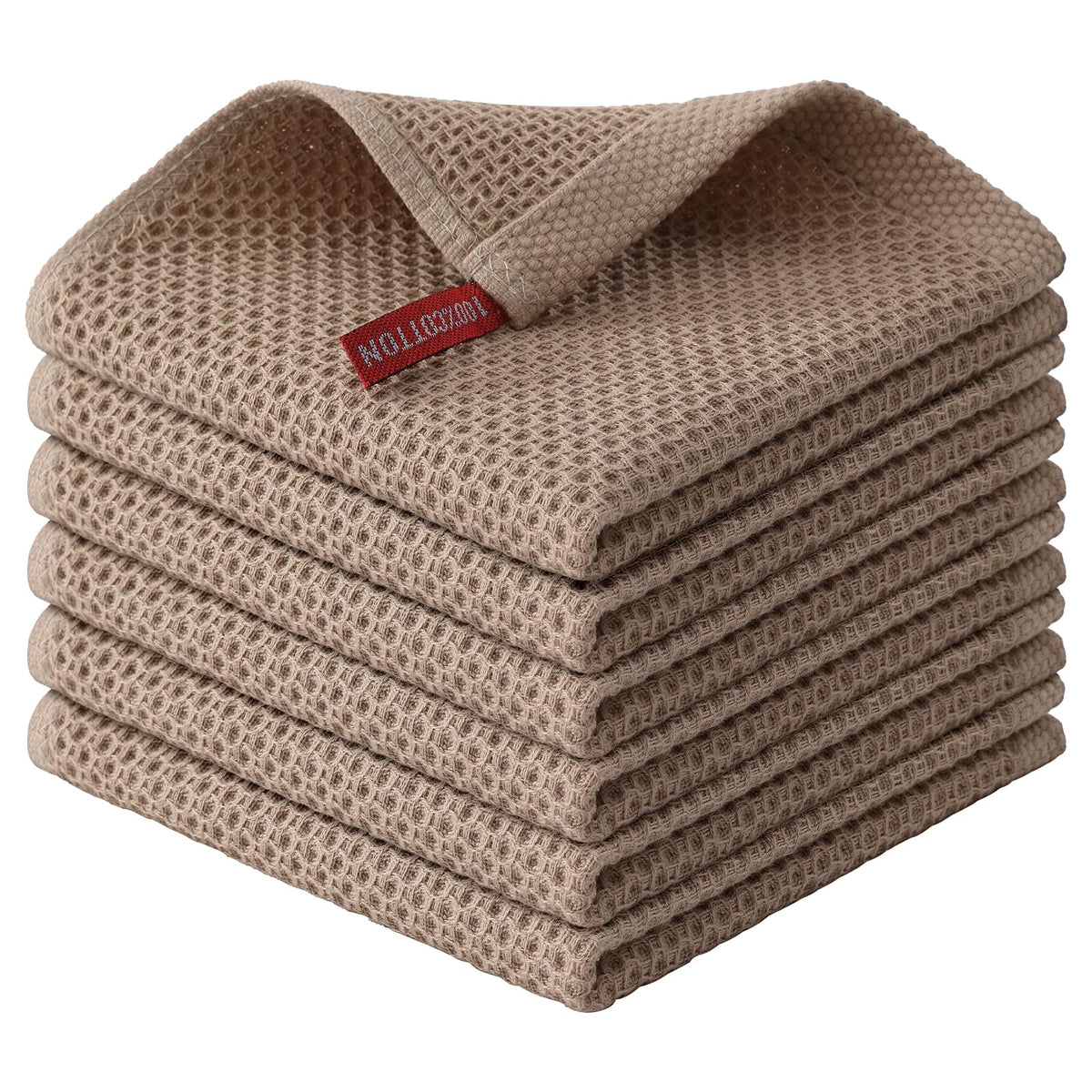 Kitinjoy 100% Cotton Waffle 6-Pack Kitchen Towels, 12" x 12", Dark Grey