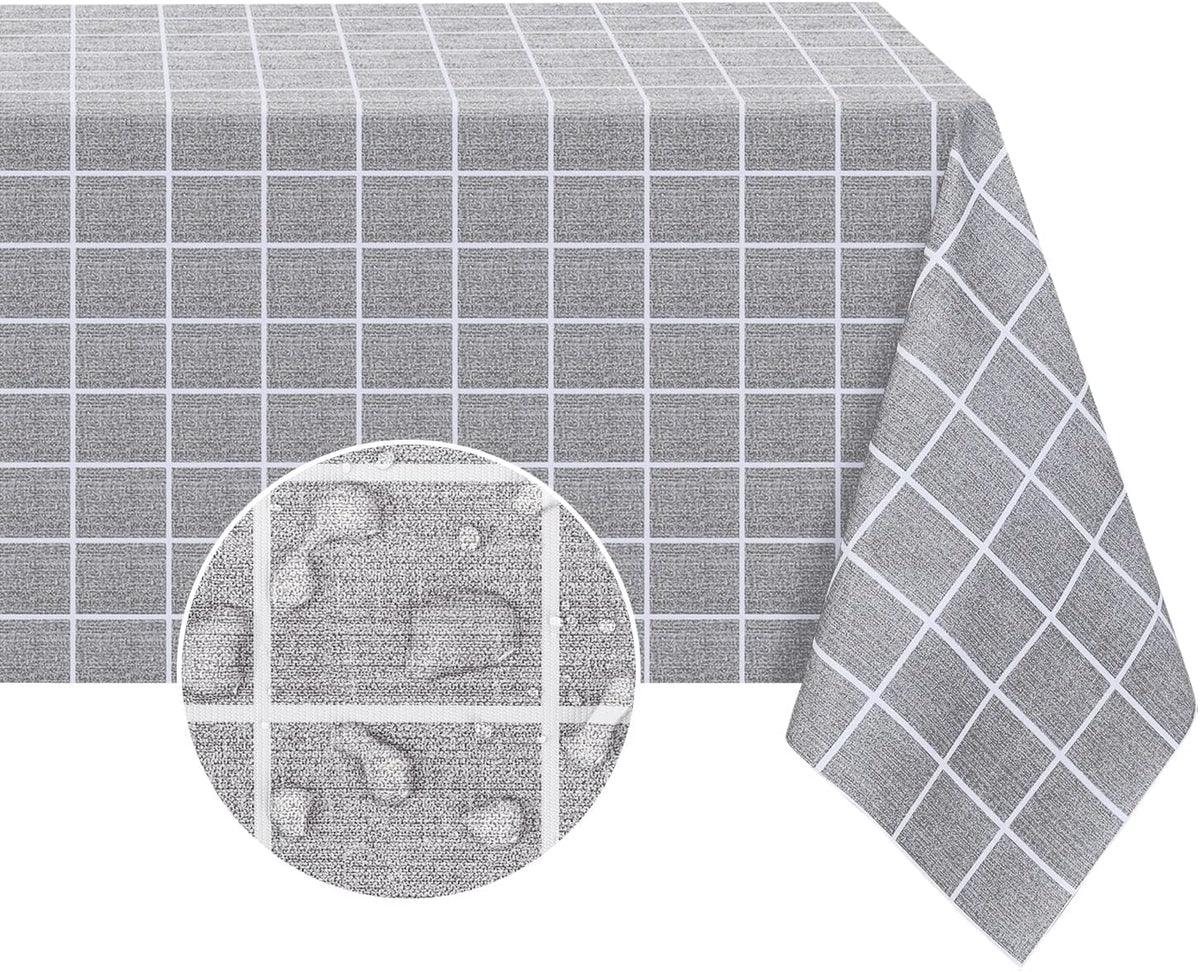 Romanstile Checkered Vinyl Tablecloth, Rectangle 54 x 78, Grey