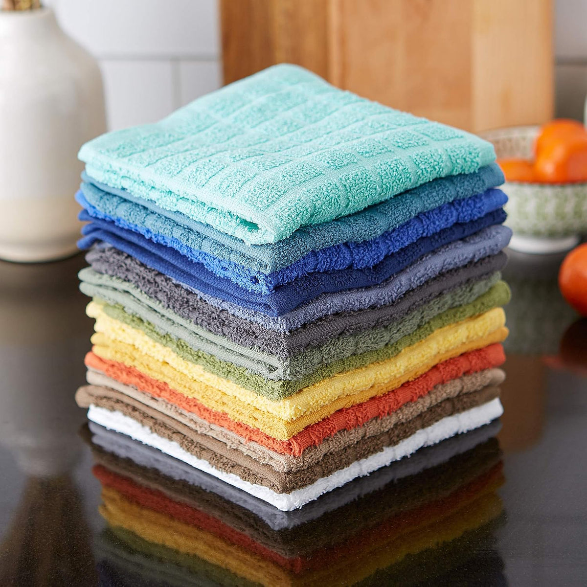 DII Basic Terry Collection Solid Windowpane Dishcloth Set, 12x12, Spice, 6 Piece