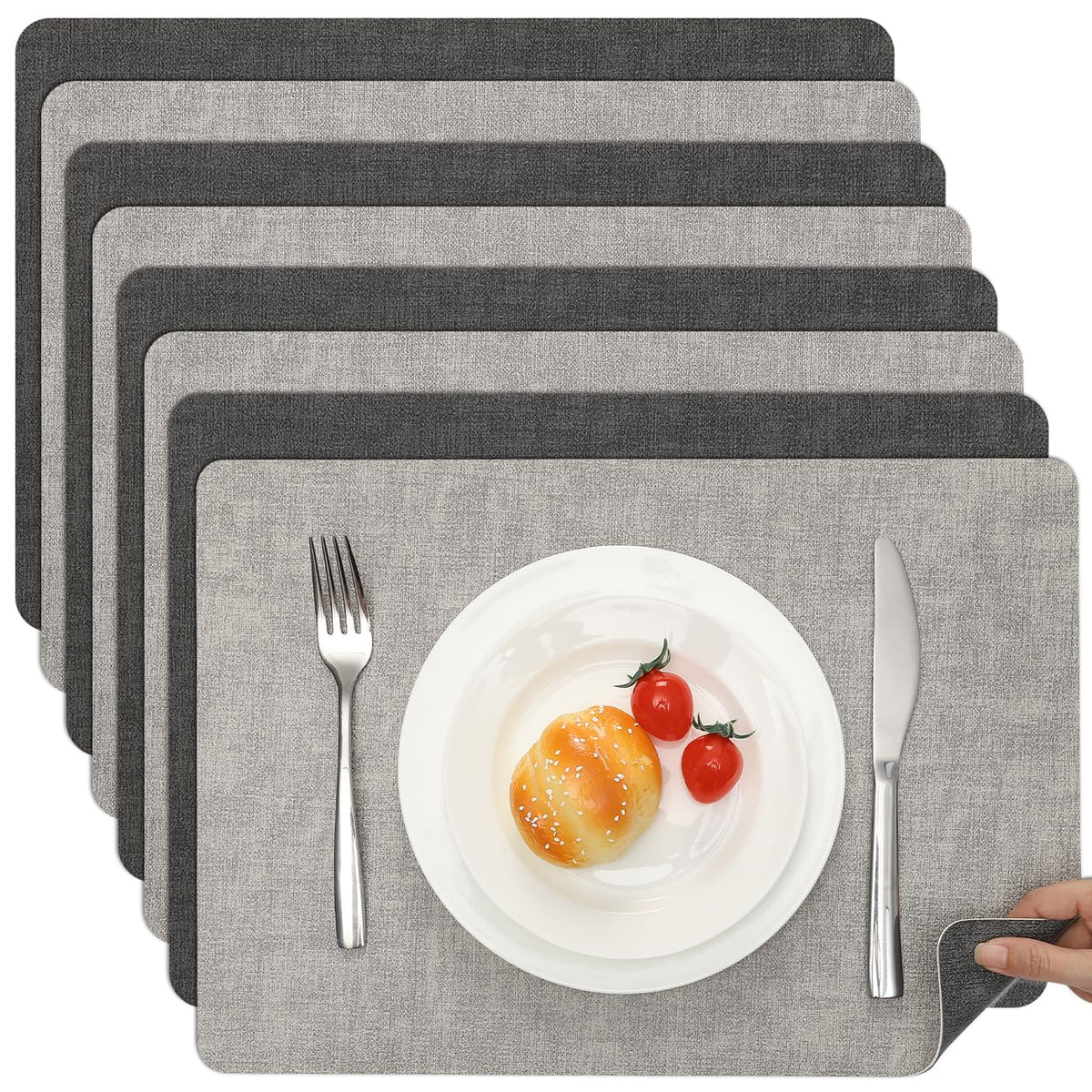 Myir JUN Faux Leather Placemats Set of 6, Reversible Dual-Color Place Mats