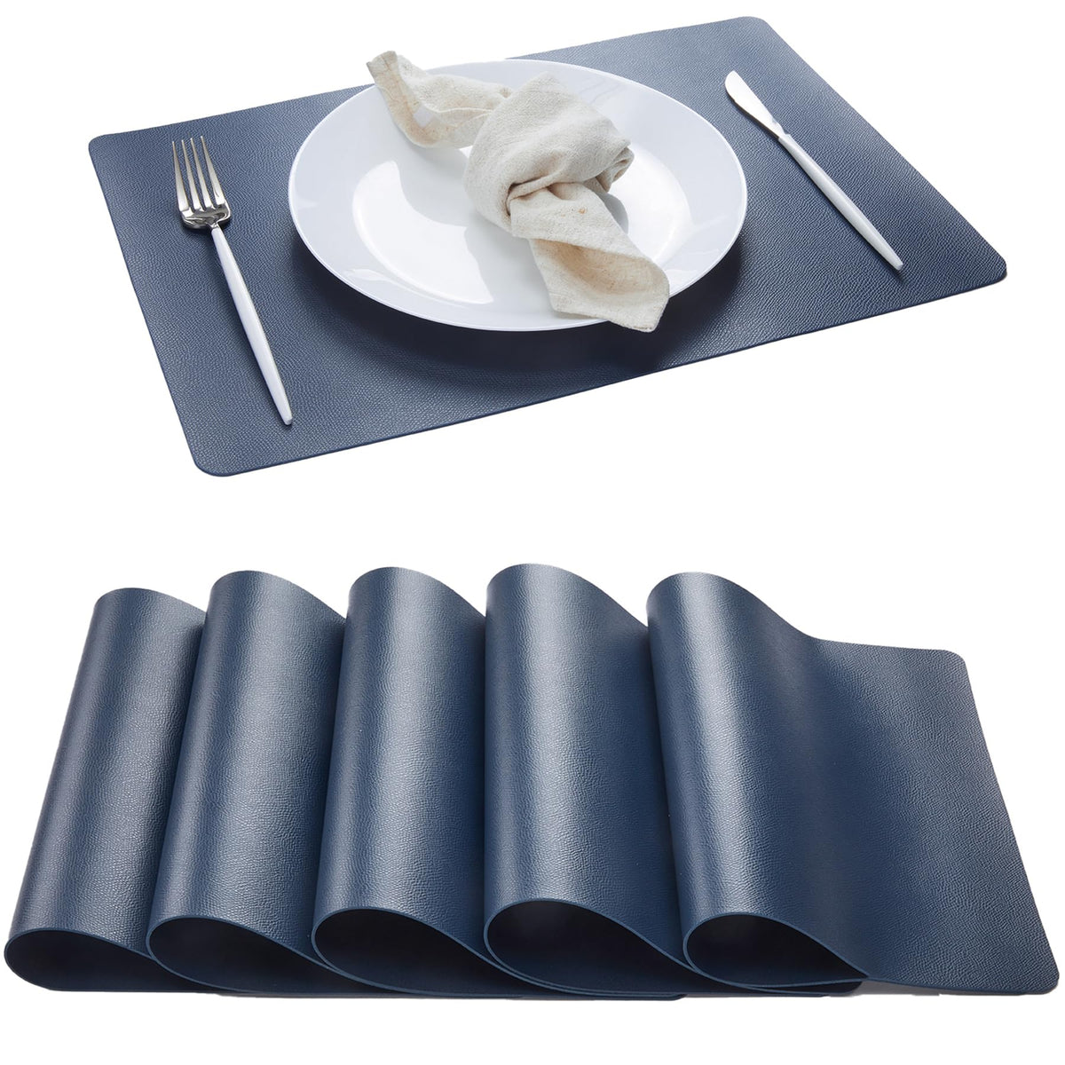 DOLOPL Black Placemats Set of 6, Faux Leather Place Mats, Modern Dining