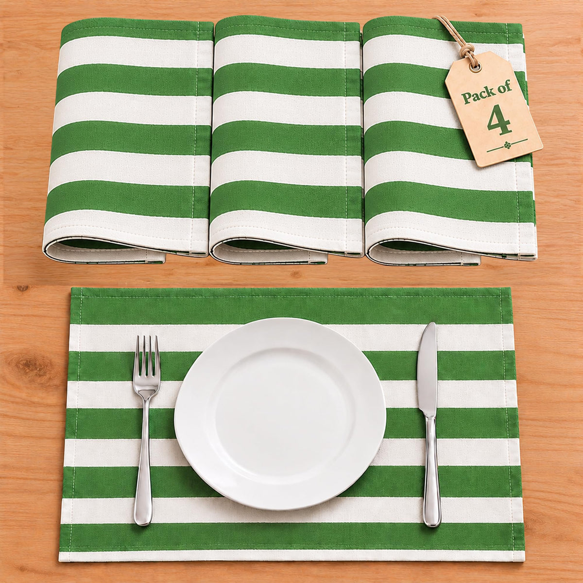 Folkulture Placemats Set of 4, Scalloped, Cute Sage Green - (13x19 Inch)