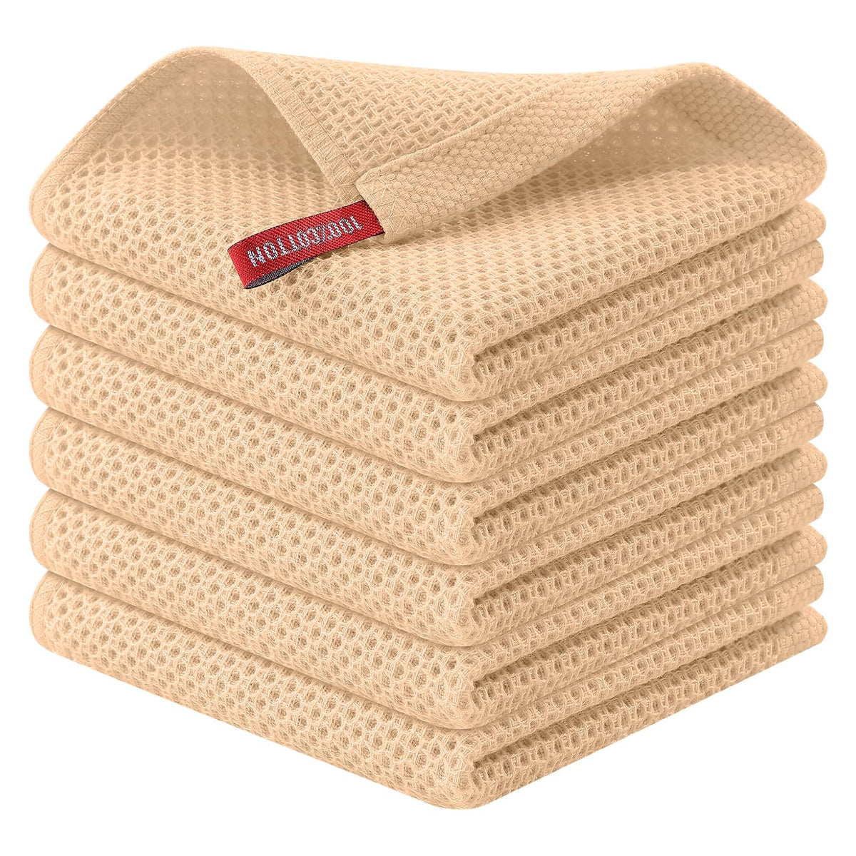 Kitinjoy 100% Cotton Waffle 6-Pack Kitchen Towels, 12" x 12", Dark Grey