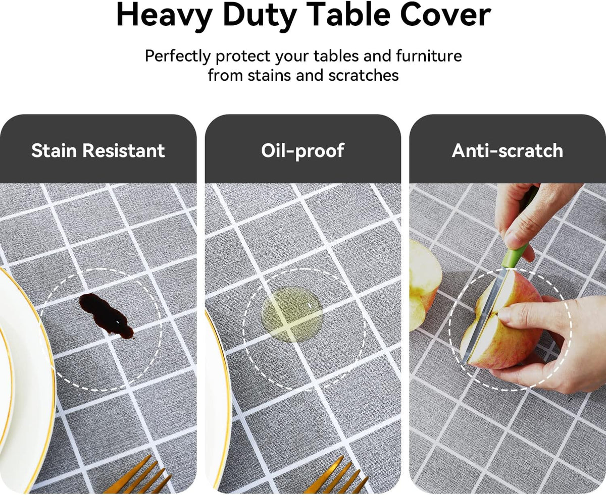 Romanstile Checkered Vinyl Tablecloth, Rectangle 54 x 78, Grey