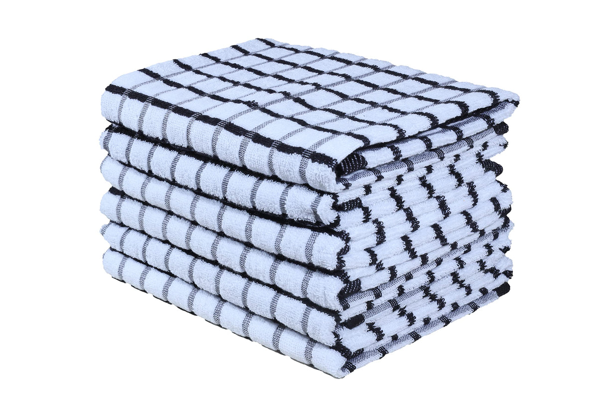 Urban Villa Kitchen Towels 100% Cotton Dish Towels for Kitchen (Set of 6) 20”x30” Dish Cloths Highly Absorbent Kitchen Linen Set with Hanging Loop Perfect for Drying Dishes Cleaning Towels-Blue White