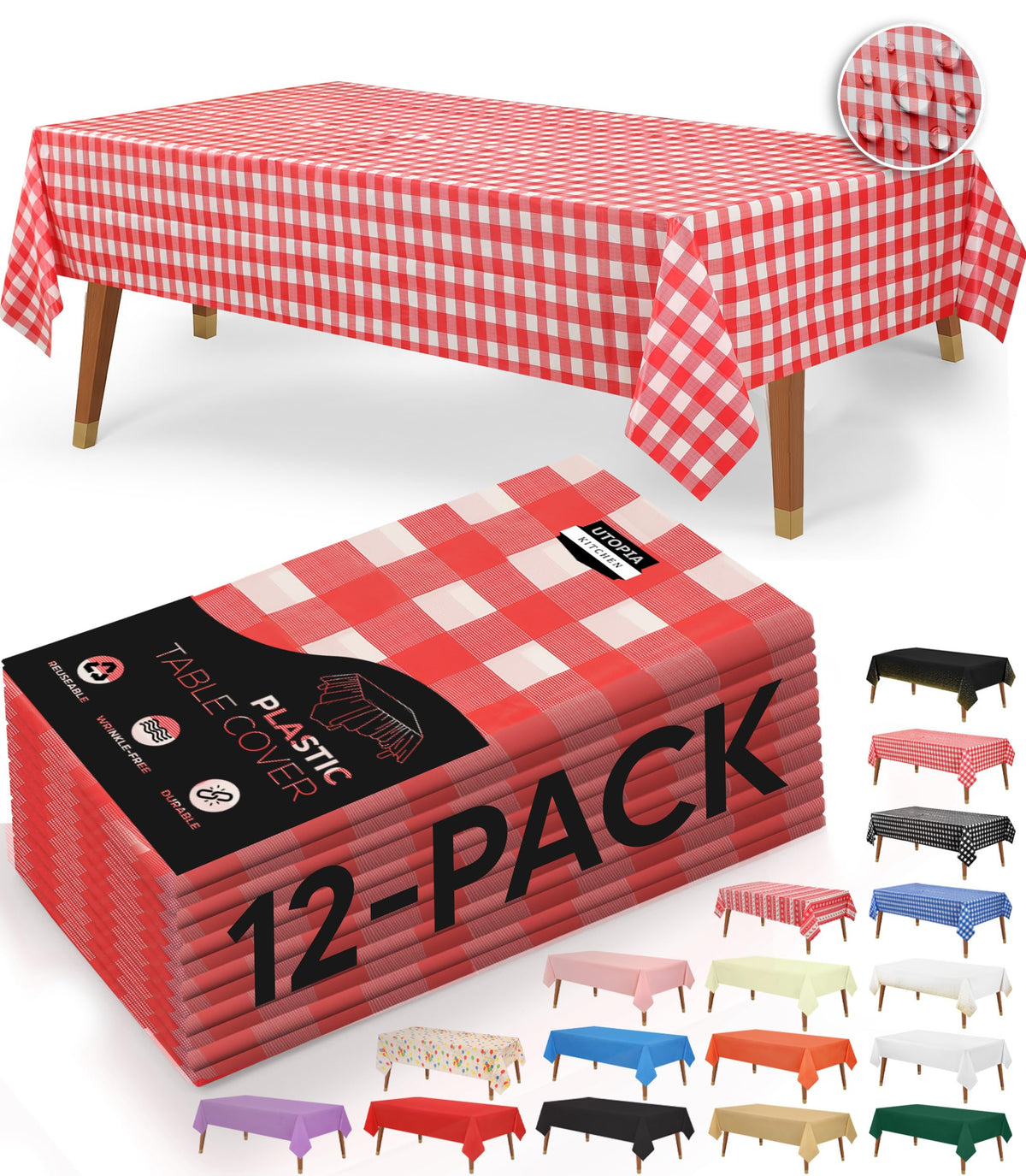 Utopia Kitchen Plastic Table Cloth Disposable [White, 12 Pack]