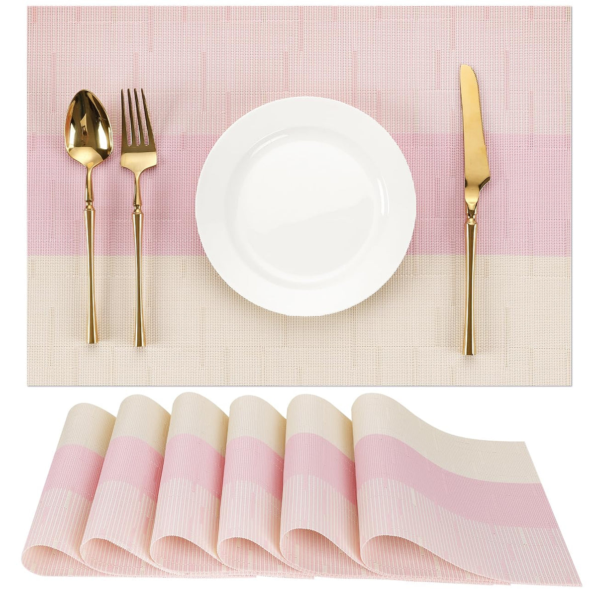 Placemats Set of 8, Vinyl Woven Heat-Resistant Place Mats