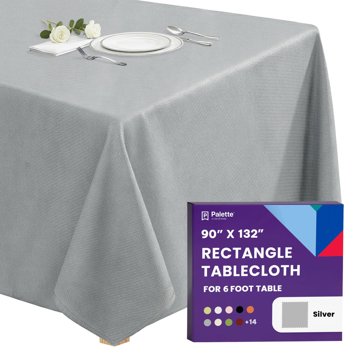 Gee Di Moda Rectangle Tablecloth - 90 x 132 Inch Beige Table Cloth for 6 Foot Tables with Floor-Length Drop - Heavy Duty Washable Fabric for Holiday Party, Dinner, Weddings & Baby Shower