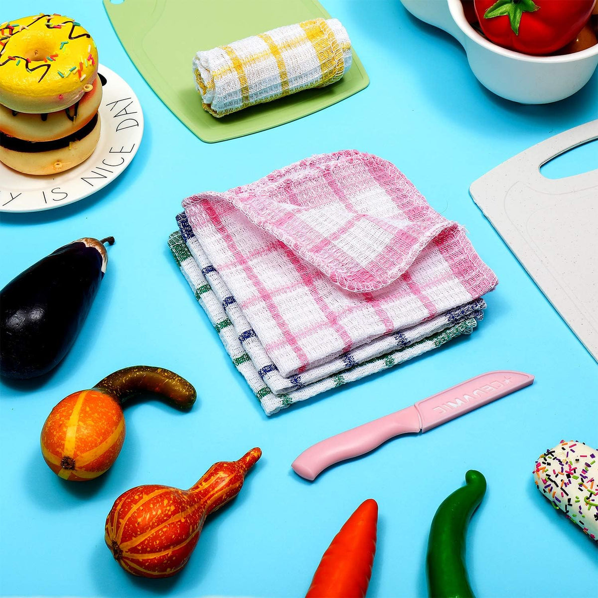 Boao 12 Pcs Kitchen Dish Cloths Cotton Washable Dish Rags Towels, 4 Colors
