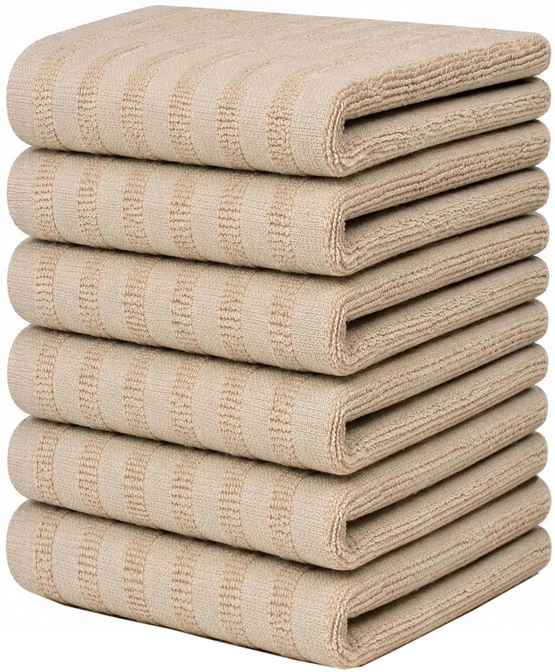 Bumble Premium Dish Cloths 13"x13" (6 Pack) | 100% Natural Ring Spun Cotton | 400 GSM | Highly Absorbent & Soft |Yarn Dyed & Solid Dyed Terry Dish Cloth Set - Tan