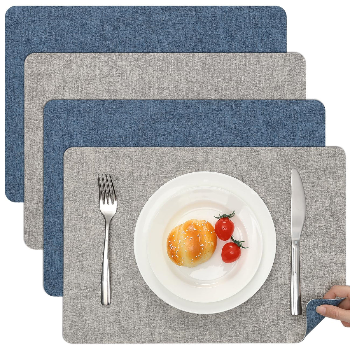 Myir JUN Faux Leather Placemats Set of 6, Reversible Dual-Color Place Mats