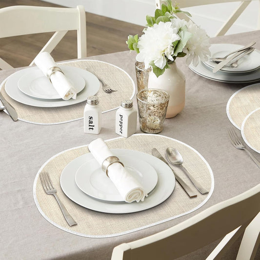 Beige Placemats Set of 4, 12x18 Inch Oval Washable Place Mats Easy to Clean Heat Resistant Table Mats, Wipeable Place Mats for Kitchen, Dining Room（Beige, 4）