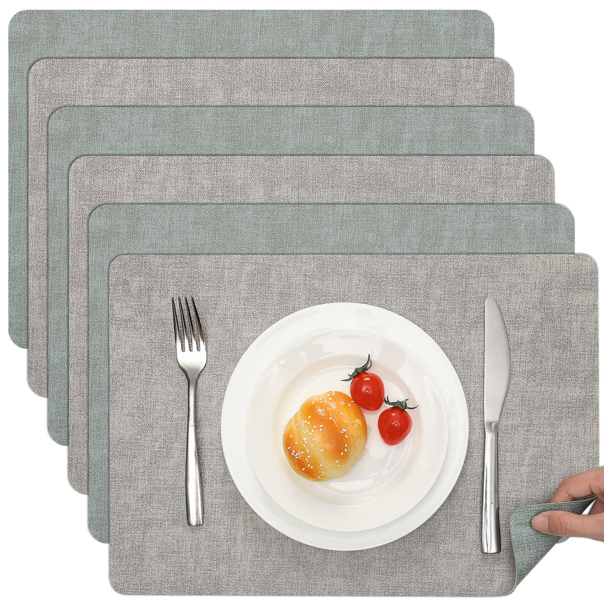 Myir JUN Faux Leather Placemats Set of 6, Reversible Dual-Color Place Mats