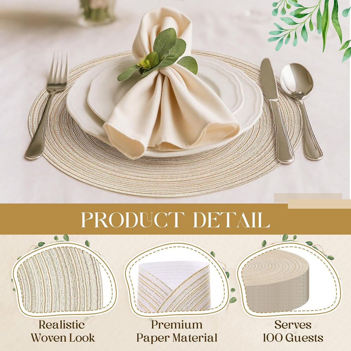Geosar 100 Pcs Disposable Paper Placemat Cotton Woven 13'', Beige