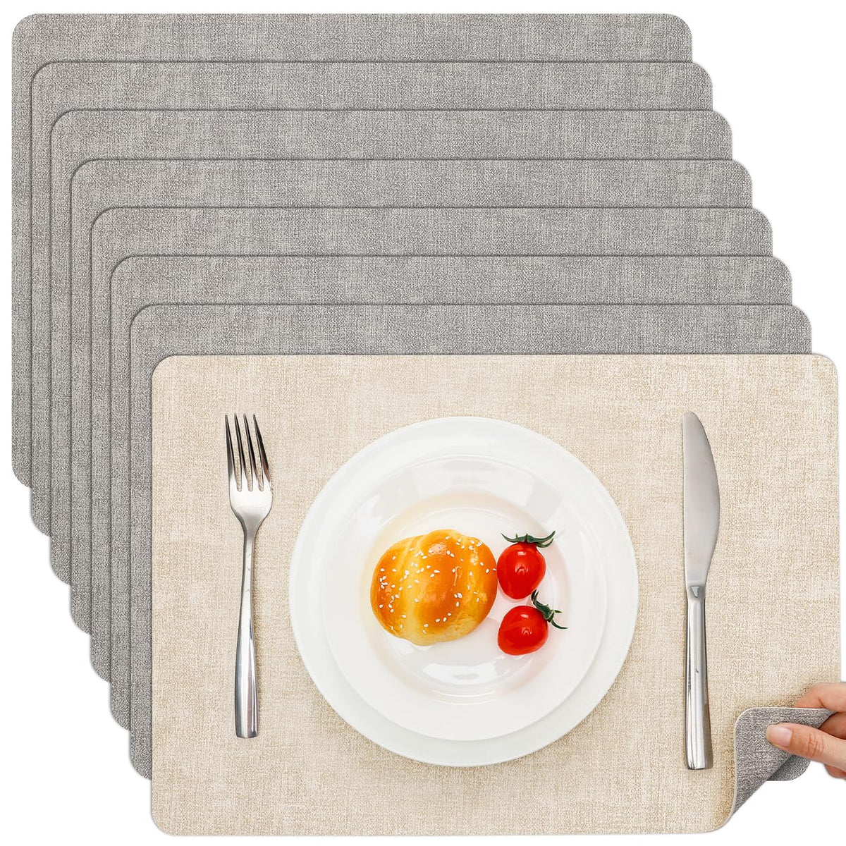 Myir JUN Faux Leather Placemats Set of 6, Reversible Dual-Color Place Mats