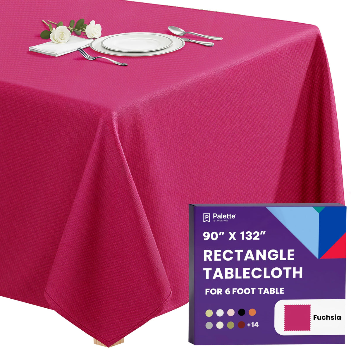 Gee Di Moda Rectangle Tablecloth - 90 x 132 Inch Beige Table Cloth for 6 Foot Tables with Floor-Length Drop - Heavy Duty Washable Fabric for Holiday Party, Dinner, Weddings & Baby Shower