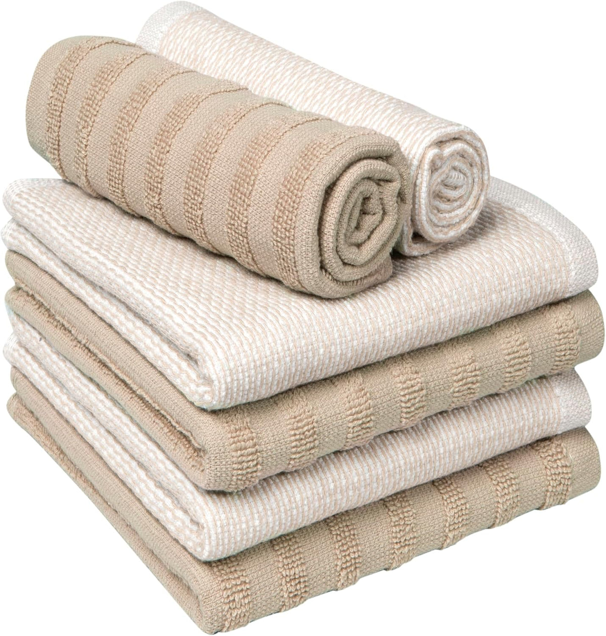 Bumble Premium Dish Cloths 13"x13" (6 Pack) | 100% Natural Ring Spun Cotton | 400 GSM | Highly Absorbent & Soft |Yarn Dyed & Solid Dyed Terry Dish Cloth Set - Tan