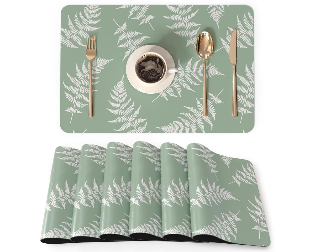 QIYI PU Leather Placemats Set of 6, 12"x18" Waterproof Table Mats, Dahlia