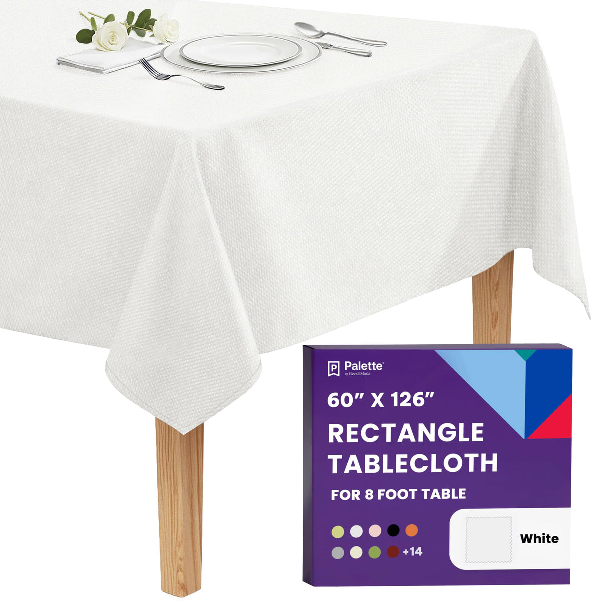Gee Di Moda Rectangle Tablecloth - 90 x 132 Inch Beige Table Cloth for 6 Foot Tables with Floor-Length Drop - Heavy Duty Washable Fabric for Holiday Party, Dinner, Weddings & Baby Shower