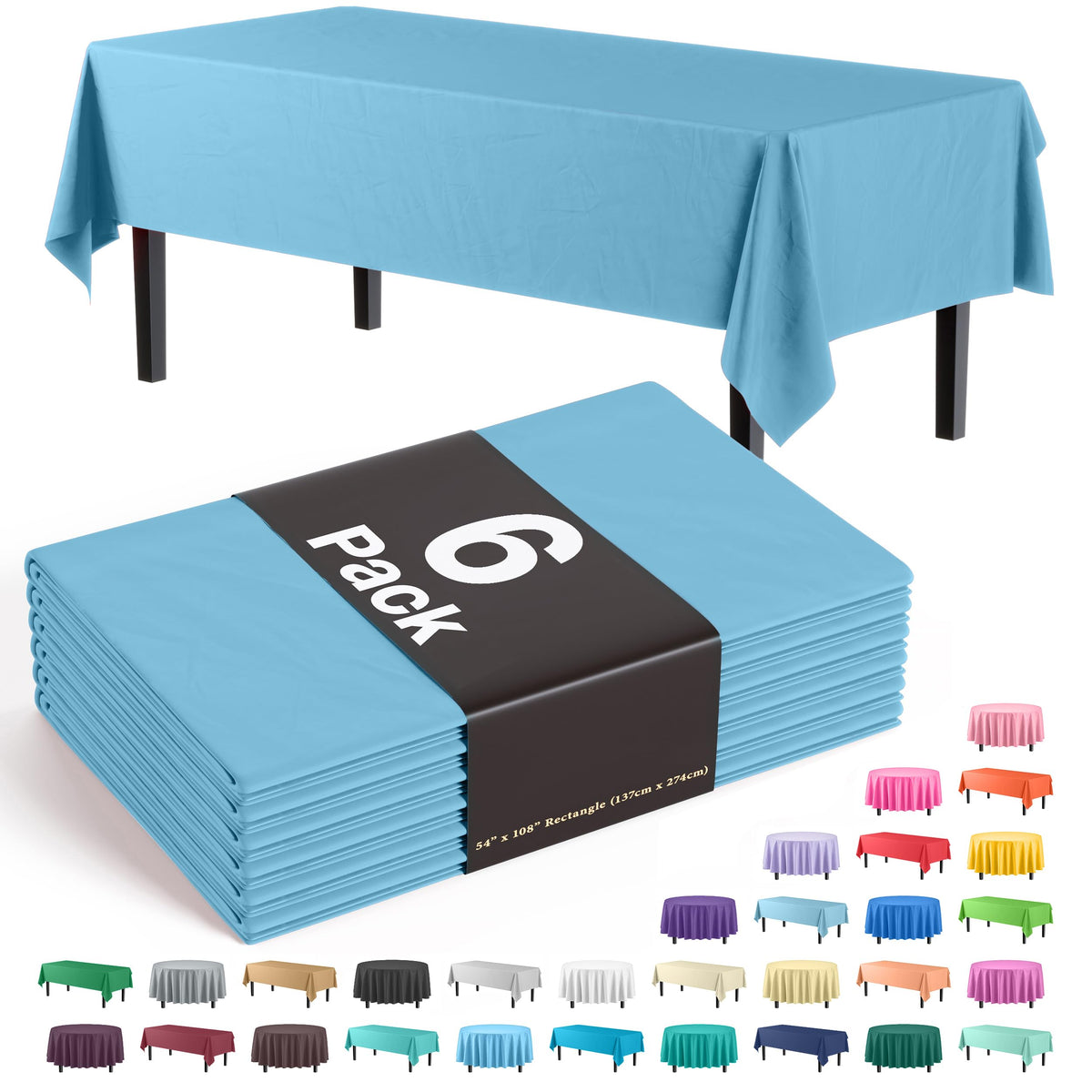 Exquisite Ivory Plastic Table Cloth Disposable 6 Pack - 54 x 108 Inch Rectangle Tablecloth for 6 Foot Tables - Waterproof Table Cover for Party Wedding Birthday Graduation BBQ Catering