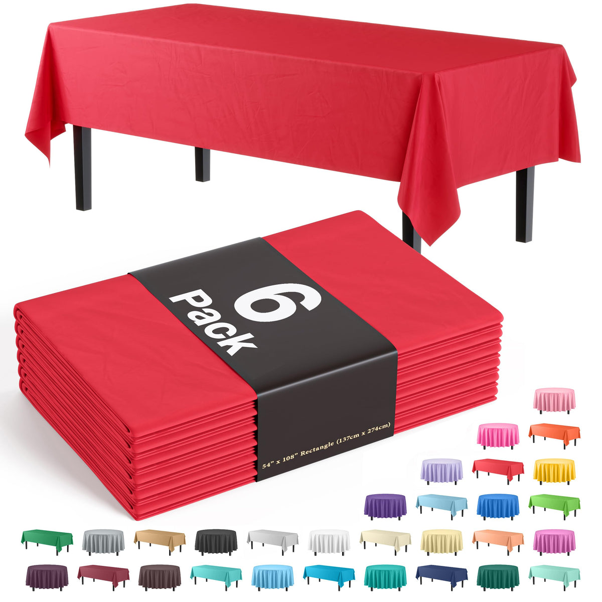 Exquisite Ivory Plastic Table Cloth Disposable 6 Pack - 54 x 108 Inch Rectangle Tablecloth for 6 Foot Tables - Waterproof Table Cover for Party Wedding Birthday Graduation BBQ Catering