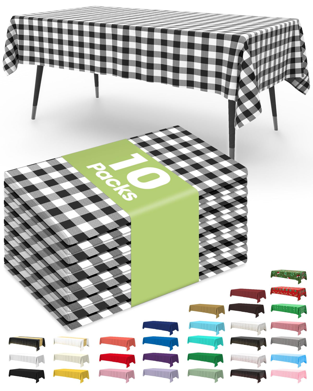Pureegg Plastic Table Cloth Disposable 10 Pack, 54 x 108 Inch Table Cloths, Halloween Party Decorations, Summerween Decor, Halloween Tablecloths, Rectangle, Plastic Cover, Leakproof & Sturdy, Black