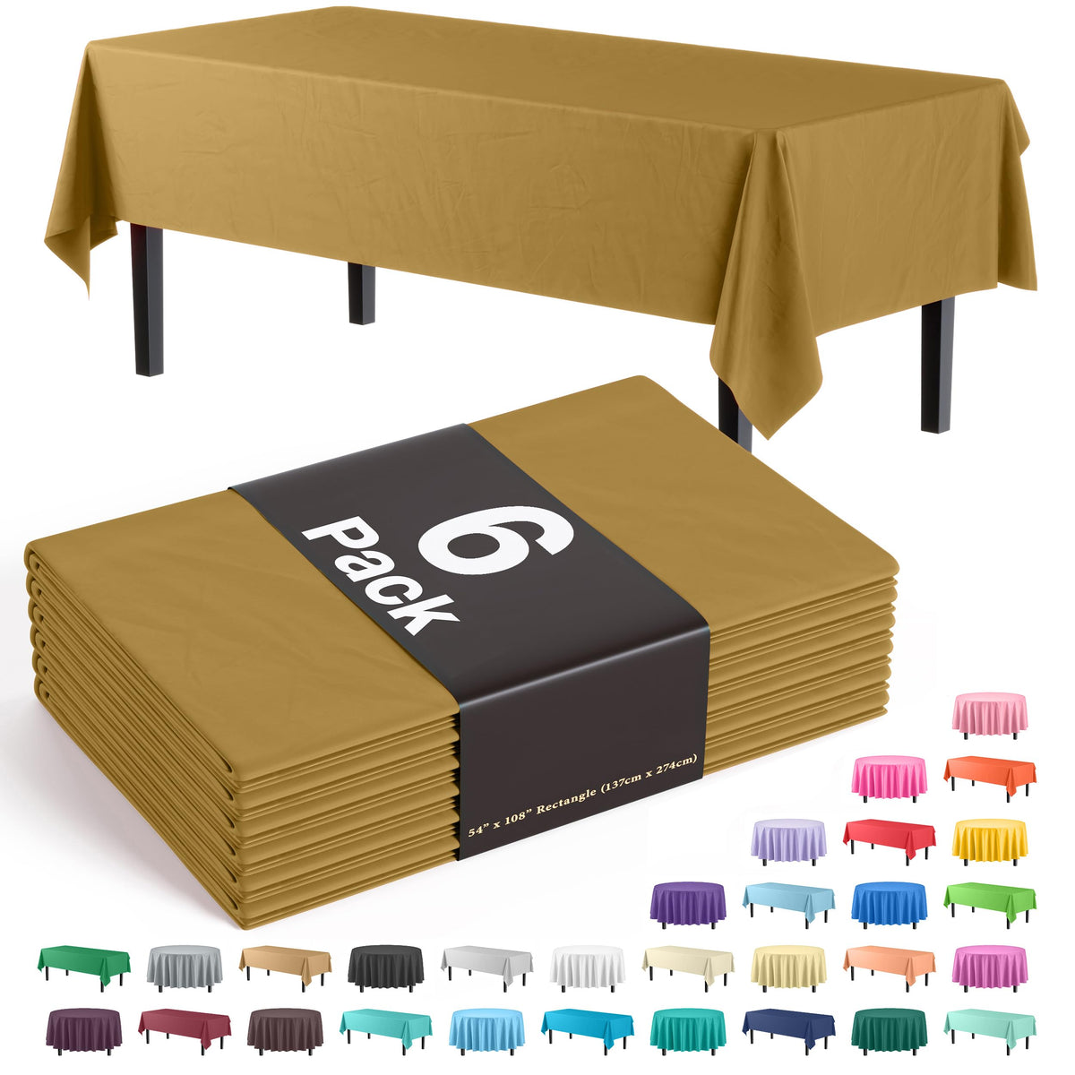 Exquisite Ivory Plastic Table Cloth Disposable 6 Pack - 54 x 108 Inch Rectangle Tablecloth for 6 Foot Tables - Waterproof Table Cover for Party Wedding Birthday Graduation BBQ Catering
