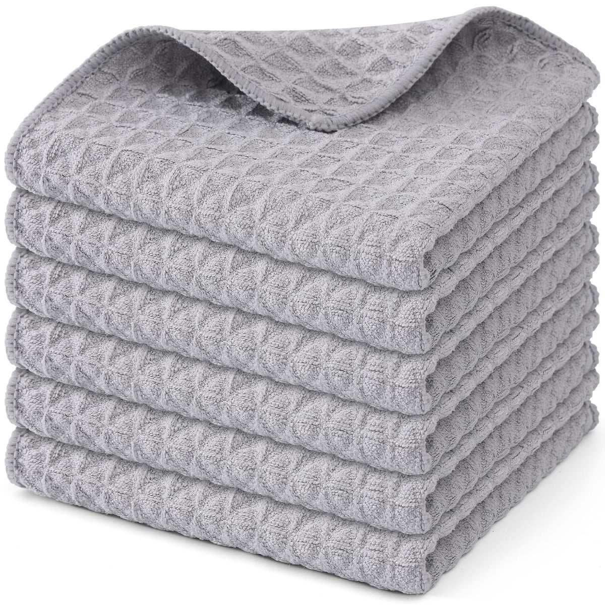 Homaxy Microfiber Waffle Weave Kitchen Dish Cloths, 6-Pack, White