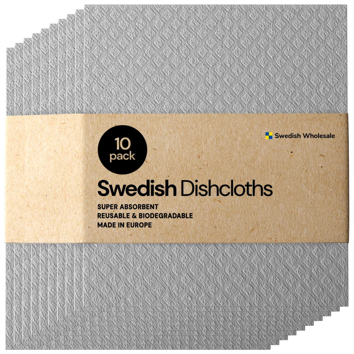 Swedish Wholesale Dishcloths Reusable 8" x 7" Sponge Cloths, Bulk 10 Pack of High Absorbent Cellulose Dish & Kitchen Cleaning Hand Towels, Wring to Dry & Machine Wash, Odor Resistant, Blue